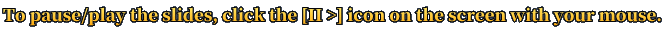 To pause/play the slides, click the [II >] icon on the screen with your mouse.